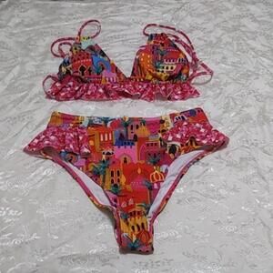COPY - SPORLIKE High Waisted Swimsuit Ruffle Bikini Sz Medium